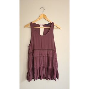American Eagle Outfitters Burgundy Crochet‎ Lace Tiered Ruffle Tank Top Medium